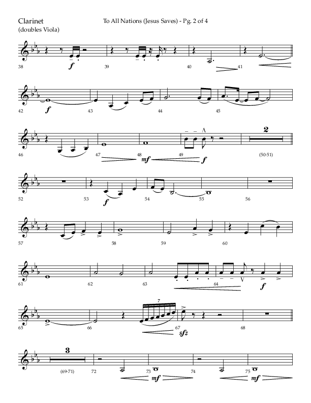 To All Nations (Jesus Saves) (Choral Anthem SATB) Clarinet (Lifeway Choral / Arr. David Wise / Orch. David Shipps)