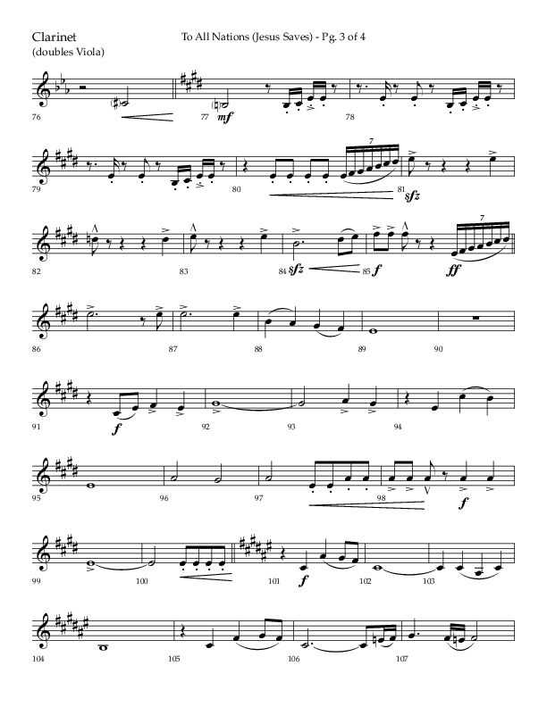 To All Nations (Jesus Saves) (Choral Anthem SATB) Clarinet (Lifeway Choral / Arr. David Wise / Orch. David Shipps)