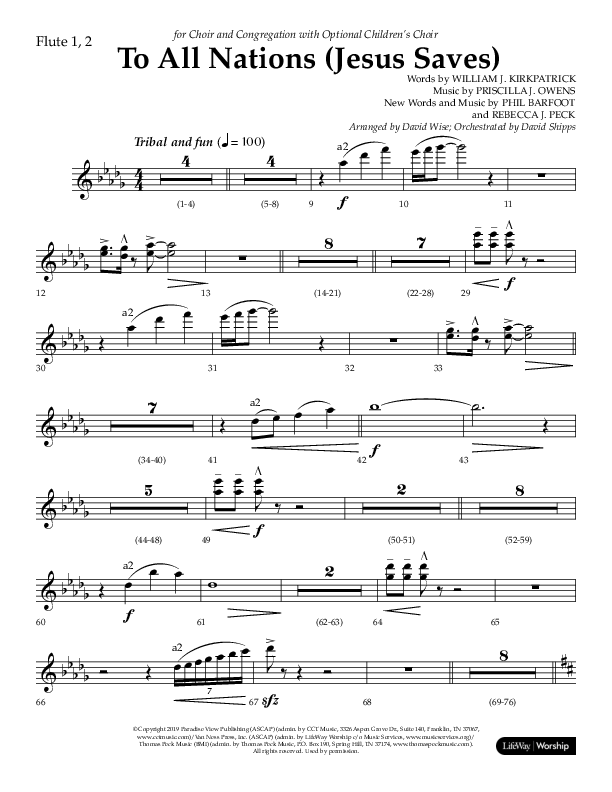 To All Nations (Jesus Saves) (Choral Anthem SATB) Flute 1/2 (Lifeway Choral / Arr. David Wise / Orch. David Shipps)