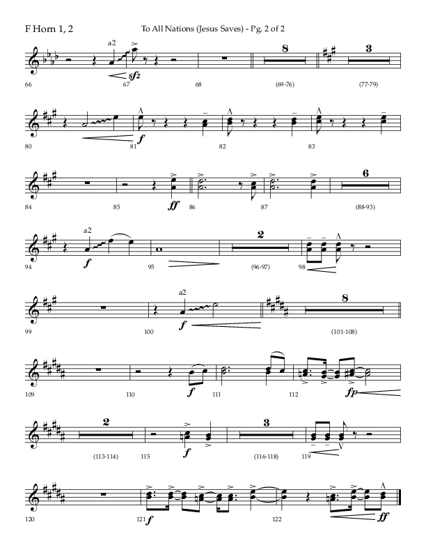 To All Nations (Jesus Saves) (Choral Anthem SATB) French Horn 1/2 (Lifeway Choral / Arr. David Wise / Orch. David Shipps)