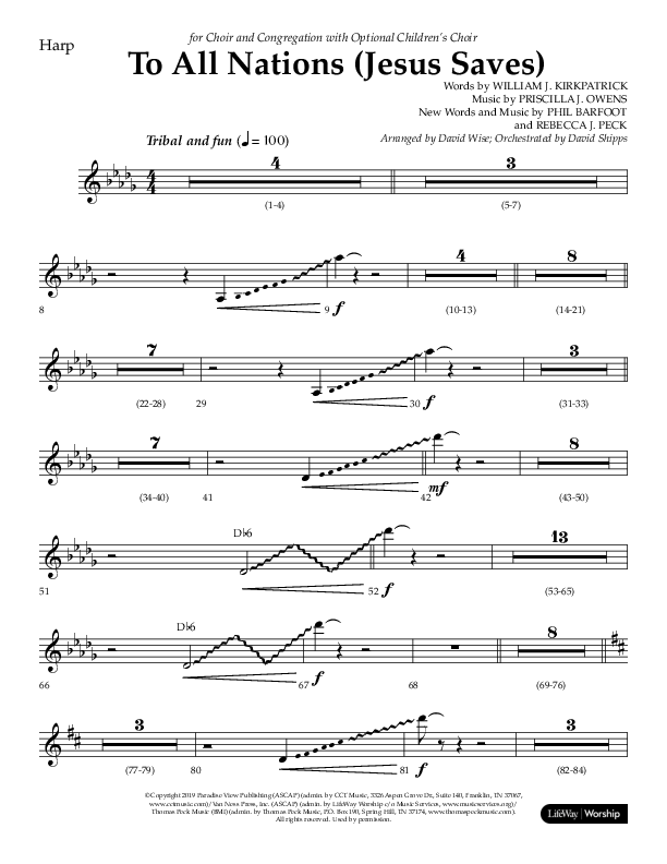 To All Nations (Jesus Saves) (Choral Anthem SATB) Harp (Lifeway Choral / Arr. David Wise / Orch. David Shipps)