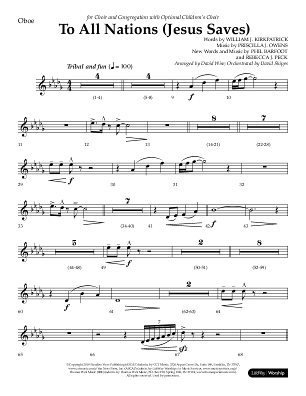 To All Nations (Jesus Saves) (Choral Anthem SATB) Oboe (Lifeway Choral / Arr. David Wise / Orch. David Shipps)