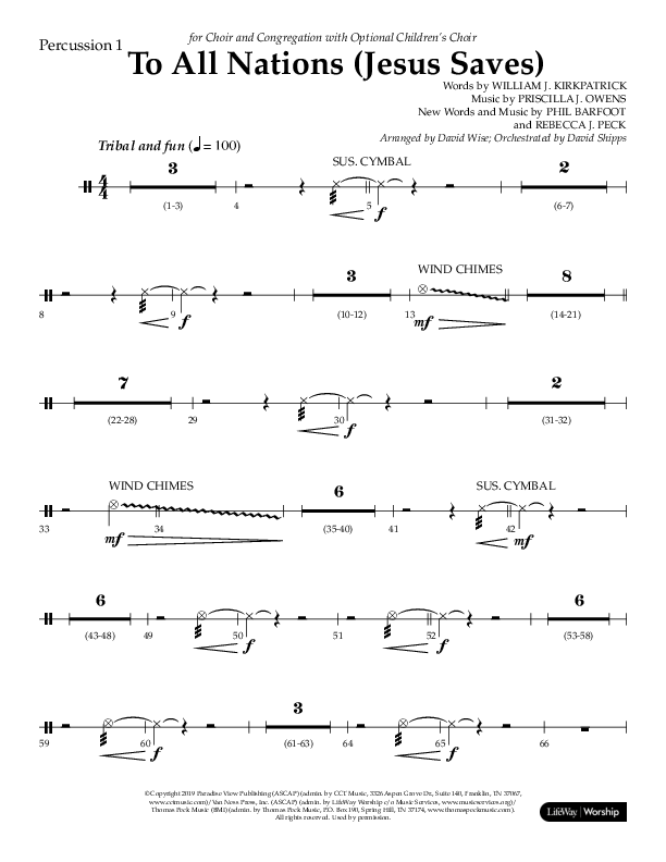 To All Nations (Jesus Saves) (Choral Anthem SATB) Percussion 1/2 (Lifeway Choral / Arr. David Wise / Orch. David Shipps)