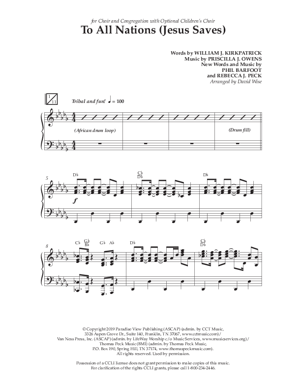 To All Nations (Jesus Saves) (Choral Anthem SATB) Anthem (SATB/Piano) (Lifeway Choral / Arr. David Wise / Orch. David Shipps)