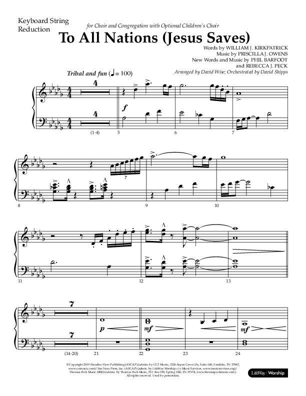 To All Nations (Jesus Saves) (Choral Anthem SATB) String Reduction (Lifeway Choral / Arr. David Wise / Orch. David Shipps)