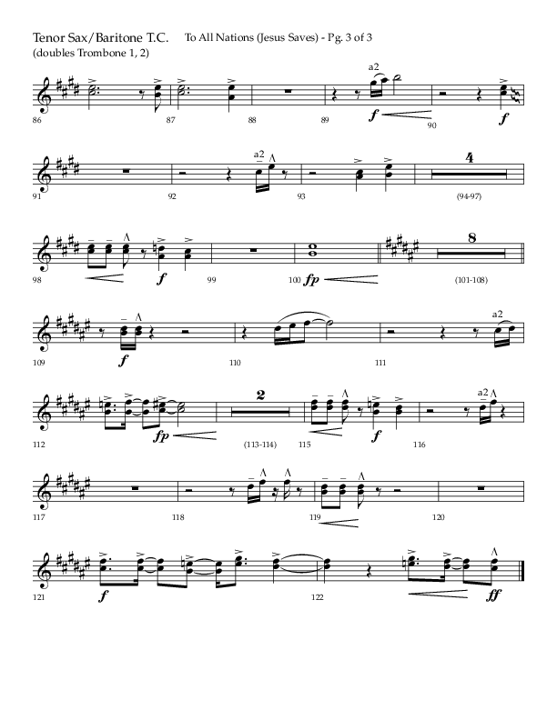 To All Nations (Jesus Saves) (Choral Anthem SATB) Tenor Sax/Baritone T.C. (Lifeway Choral / Arr. David Wise / Orch. David Shipps)