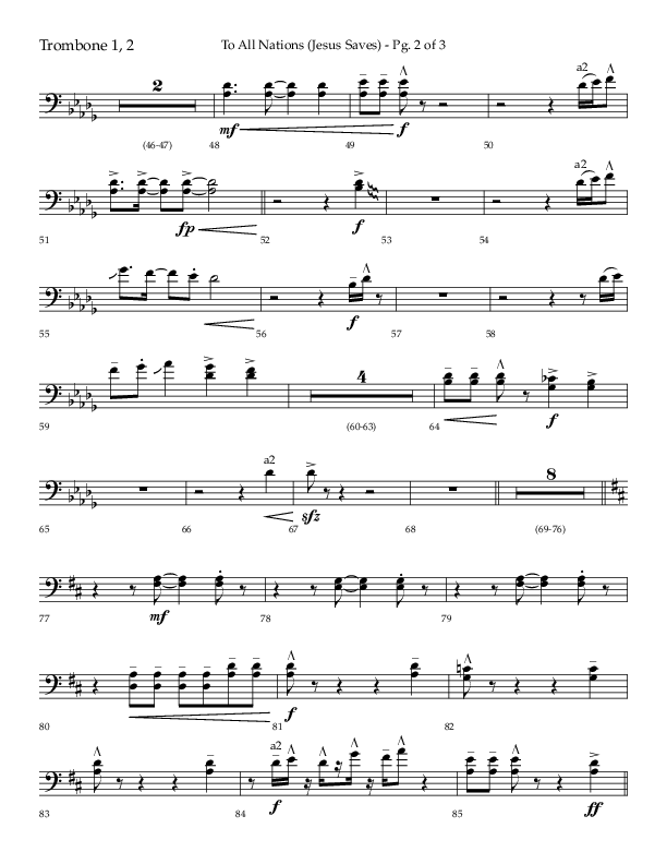 To All Nations (Jesus Saves) (Choral Anthem SATB) Trombone 1/2 (Lifeway Choral / Arr. David Wise / Orch. David Shipps)