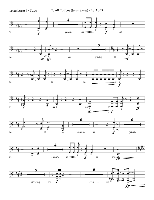 To All Nations (Jesus Saves) (Choral Anthem SATB) Trombone 3/Tuba (Lifeway Choral / Arr. David Wise / Orch. David Shipps)