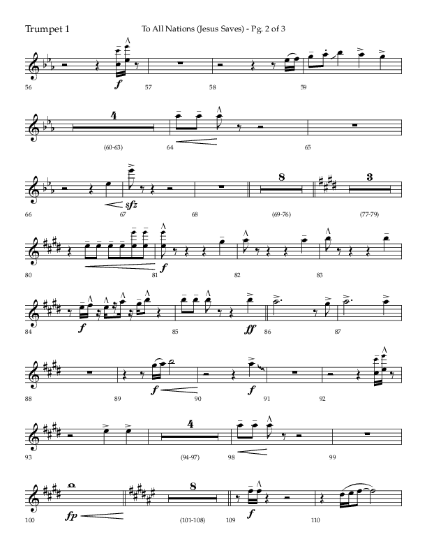 To All Nations (Jesus Saves) (Choral Anthem SATB) Trumpet 1 (Lifeway Choral / Arr. David Wise / Orch. David Shipps)