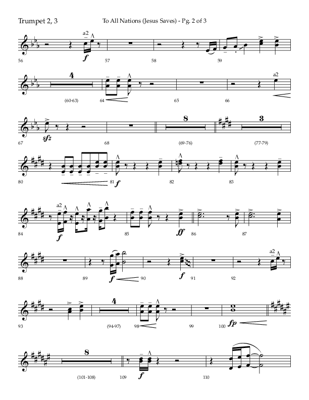 To All Nations (Jesus Saves) (Choral Anthem SATB) Trumpet 2/3 (Lifeway Choral / Arr. David Wise / Orch. David Shipps)