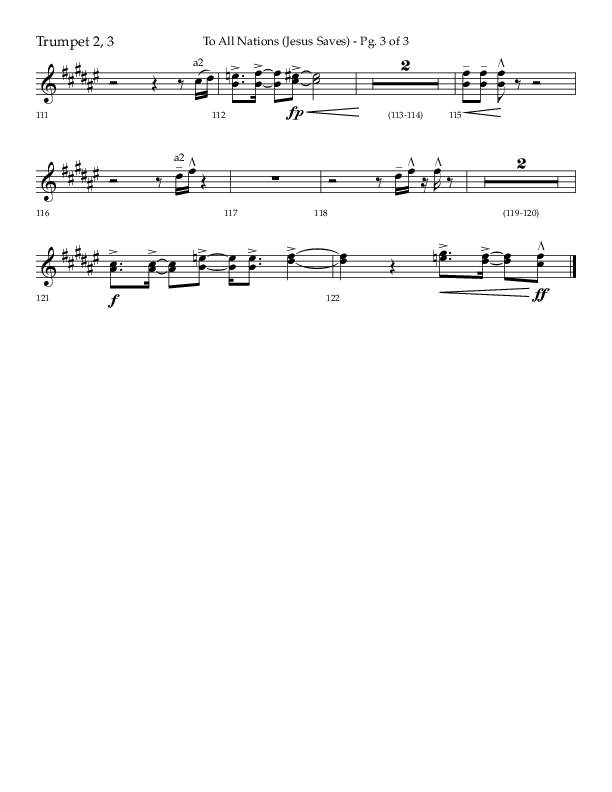 To All Nations (Jesus Saves) (Choral Anthem SATB) Trumpet 2/3 (Lifeway Choral / Arr. David Wise / Orch. David Shipps)