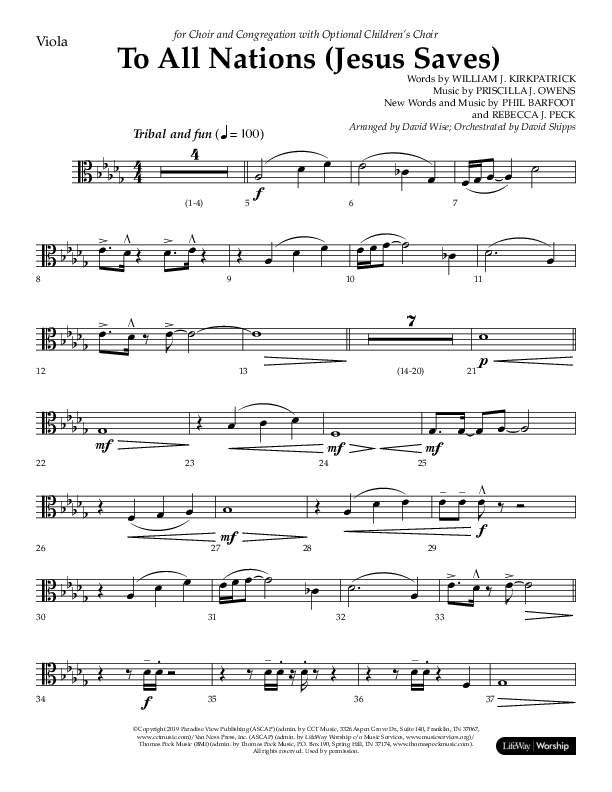 To All Nations (Jesus Saves) (Choral Anthem SATB) Viola (Lifeway Choral / Arr. David Wise / Orch. David Shipps)