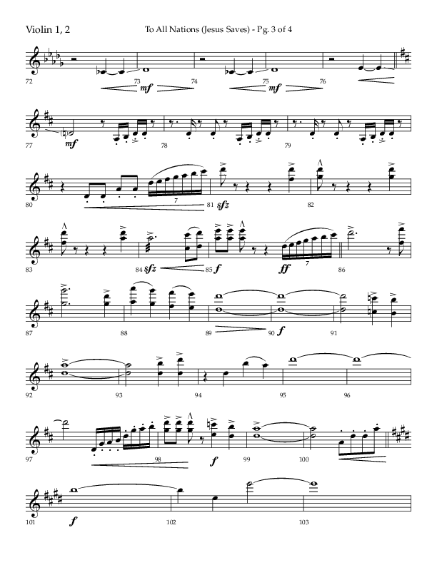 To All Nations (Jesus Saves) (Choral Anthem SATB) Violin 1/2 (Lifeway Choral / Arr. David Wise / Orch. David Shipps)