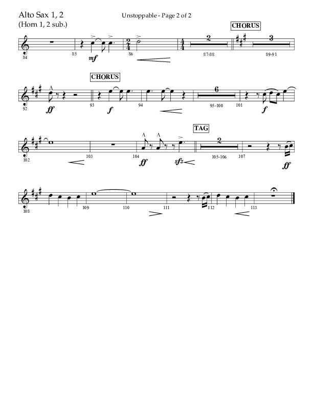 Unstoppable (Choral Anthem SATB) Alto Sax 1/2 (Lifeway Choral / Arr. John Bolin / Arr. Don Koch / Orch. Cliff Duren)