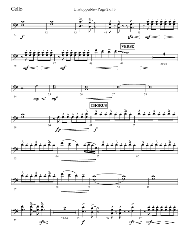 Unstoppable (Choral Anthem SATB) Cello (Lifeway Choral / Arr. John Bolin / Arr. Don Koch / Orch. Cliff Duren)