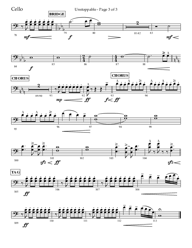 Unstoppable (Choral Anthem SATB) Cello (Lifeway Choral / Arr. John Bolin / Arr. Don Koch / Orch. Cliff Duren)