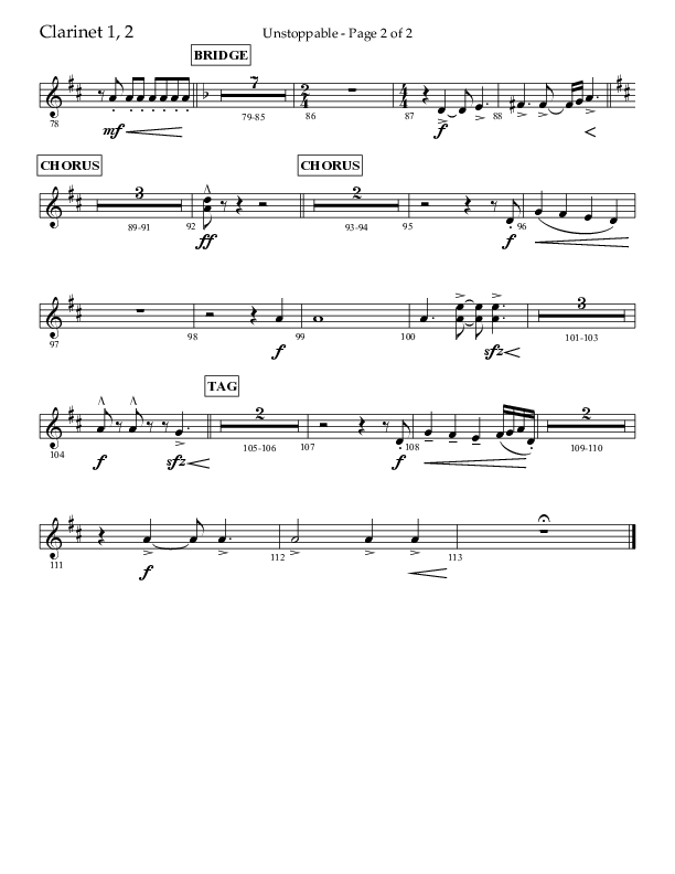 Unstoppable (Choral Anthem SATB) Clarinet 1/2 (Lifeway Choral / Arr. John Bolin / Arr. Don Koch / Orch. Cliff Duren)