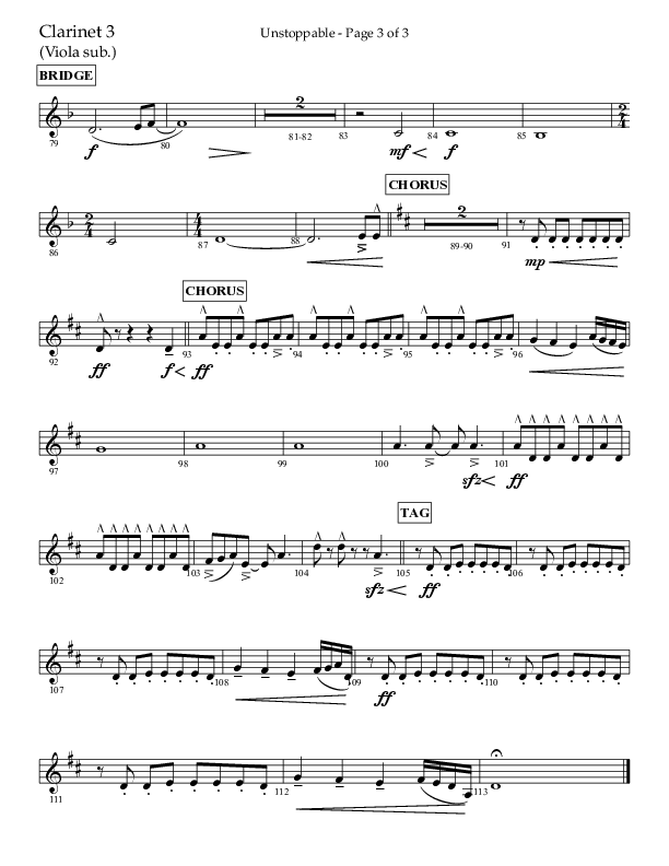 Unstoppable (Choral Anthem SATB) Clarinet 3 (Lifeway Choral / Arr. John Bolin / Arr. Don Koch / Orch. Cliff Duren)