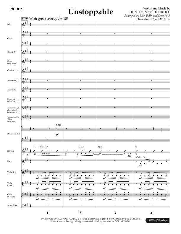 Unstoppable (Choral Anthem SATB) Conductor's Score (Lifeway Choral / Arr. John Bolin / Arr. Don Koch / Orch. Cliff Duren)
