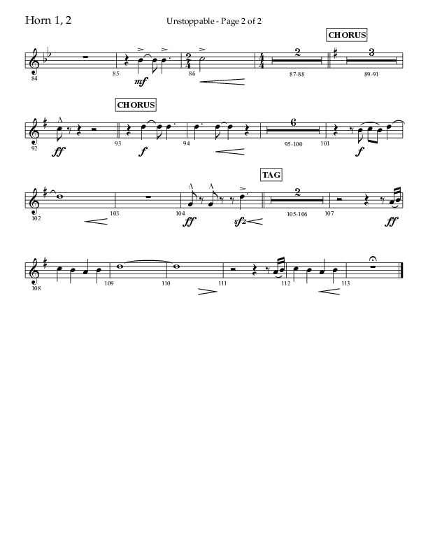 Unstoppable (Choral Anthem SATB) French Horn 1/2 (Lifeway Choral / Arr. John Bolin / Arr. Don Koch / Orch. Cliff Duren)