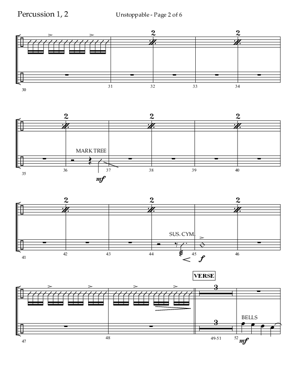 Unstoppable (Choral Anthem SATB) Percussion 1/2 (Lifeway Choral / Arr. John Bolin / Arr. Don Koch / Orch. Cliff Duren)