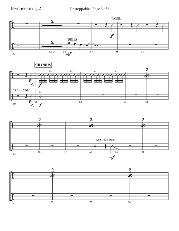 Unstoppable (Choral Anthem SATB) Percussion 1/2 (Lifeway Choral / Arr. John Bolin / Arr. Don Koch / Orch. Cliff Duren)