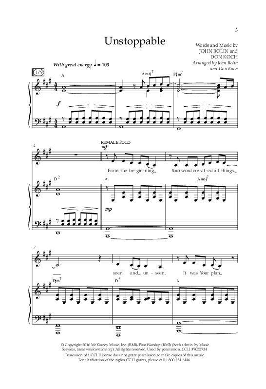 Unstoppable (Choral Anthem SATB) Anthem (SATB/Piano) (Lifeway Choral / Arr. John Bolin / Arr. Don Koch / Orch. Cliff Duren)