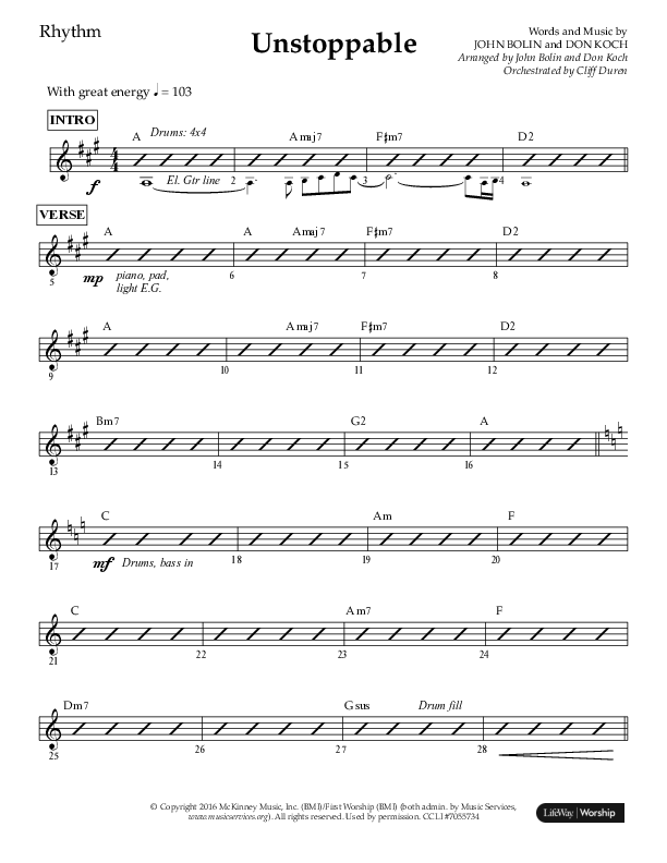 Unstoppable (Choral Anthem SATB) Lead Melody & Rhythm (Lifeway Choral / Arr. John Bolin / Arr. Don Koch / Orch. Cliff Duren)