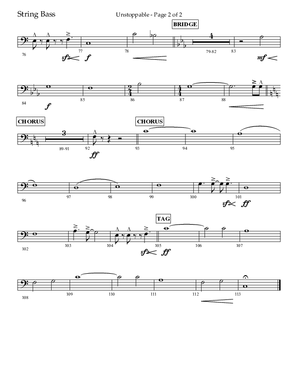 Unstoppable (Choral Anthem SATB) String Bass (Lifeway Choral / Arr. John Bolin / Arr. Don Koch / Orch. Cliff Duren)