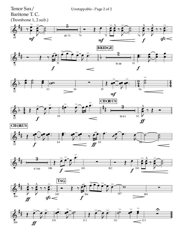 Unstoppable (Choral Anthem SATB) Tenor Sax/Baritone T.C. (Lifeway Choral / Arr. John Bolin / Arr. Don Koch / Orch. Cliff Duren)