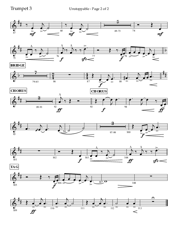 Unstoppable (Choral Anthem SATB) Trumpet 3 (Lifeway Choral / Arr. John Bolin / Arr. Don Koch / Orch. Cliff Duren)