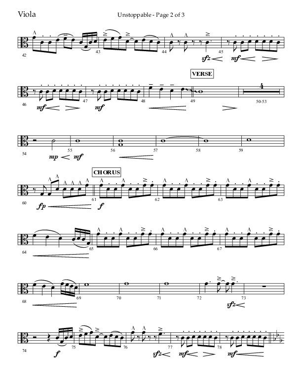 Unstoppable (Choral Anthem SATB) Viola (Lifeway Choral / Arr. John Bolin / Arr. Don Koch / Orch. Cliff Duren)