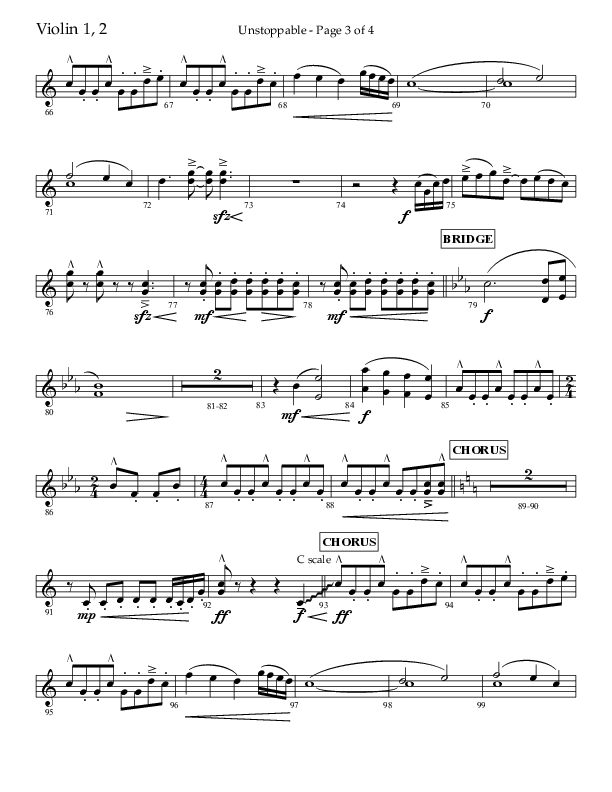 Unstoppable (Choral Anthem SATB) Violin 1/2 (Lifeway Choral / Arr. John Bolin / Arr. Don Koch / Orch. Cliff Duren)