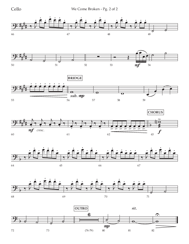 We Come Broken (Choral Anthem SATB) Cello (Lifeway Choral / Arr. Kirk Kirkland / Orch. Daniel Boundaczuk)