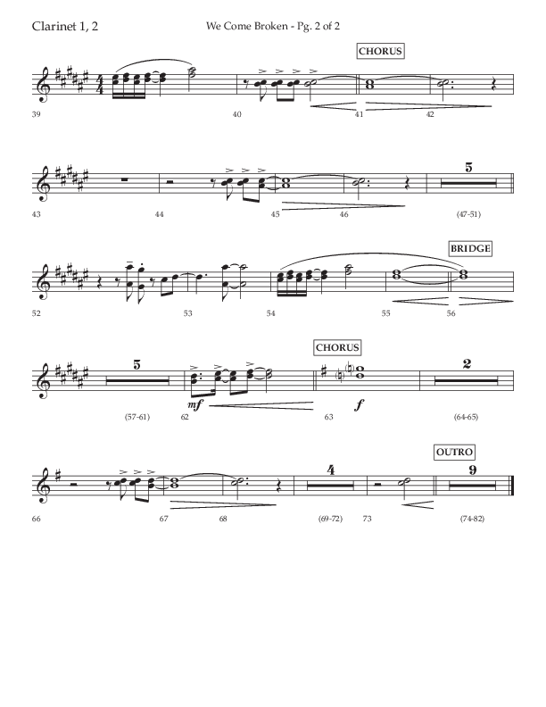We Come Broken (Choral Anthem SATB) Clarinet 1/2 (Lifeway Choral / Arr. Kirk Kirkland / Orch. Daniel Boundaczuk)
