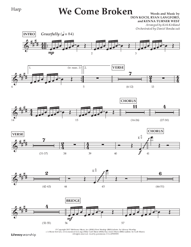 We Come Broken (Choral Anthem SATB) Harp (Lifeway Choral / Arr. Kirk Kirkland / Orch. Daniel Boundaczuk)
