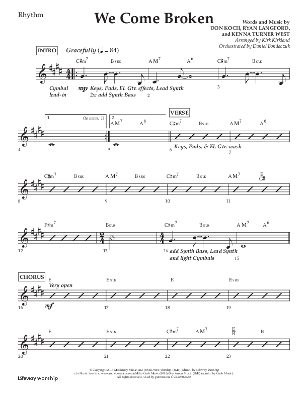 We Come Broken (Choral Anthem SATB) Lead Melody & Rhythm (Lifeway Choral / Arr. Kirk Kirkland / Orch. Daniel Boundaczuk)