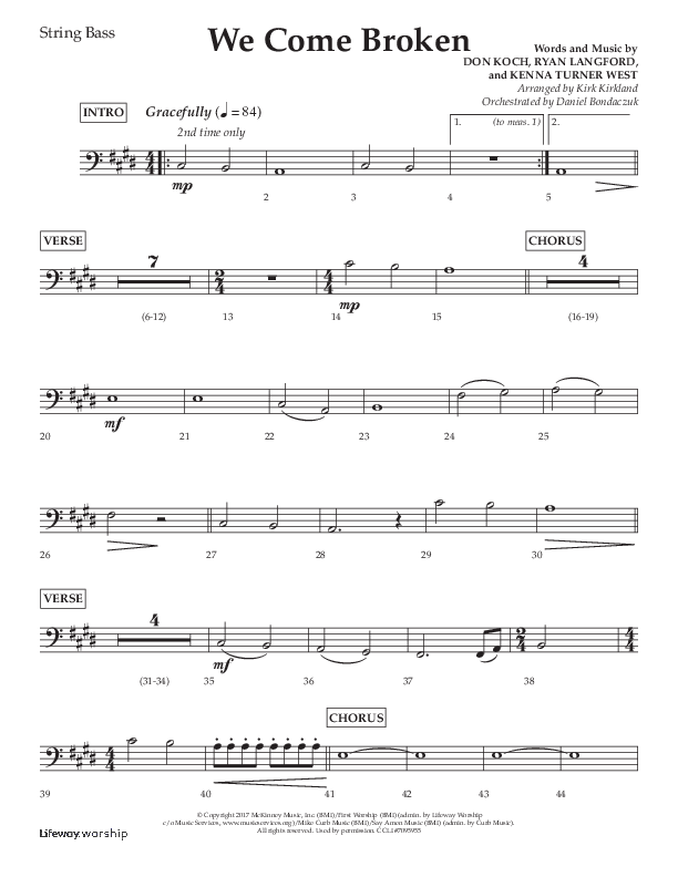 We Come Broken (Choral Anthem SATB) String Bass (Lifeway Choral / Arr. Kirk Kirkland / Orch. Daniel Boundaczuk)