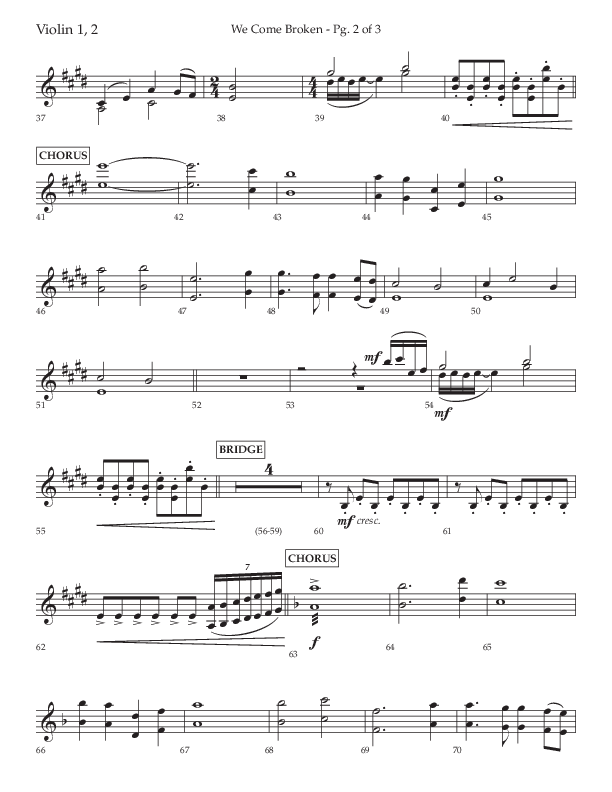We Come Broken (Choral Anthem SATB) Violin 1/2 (Lifeway Choral / Arr. Kirk Kirkland / Orch. Daniel Boundaczuk)