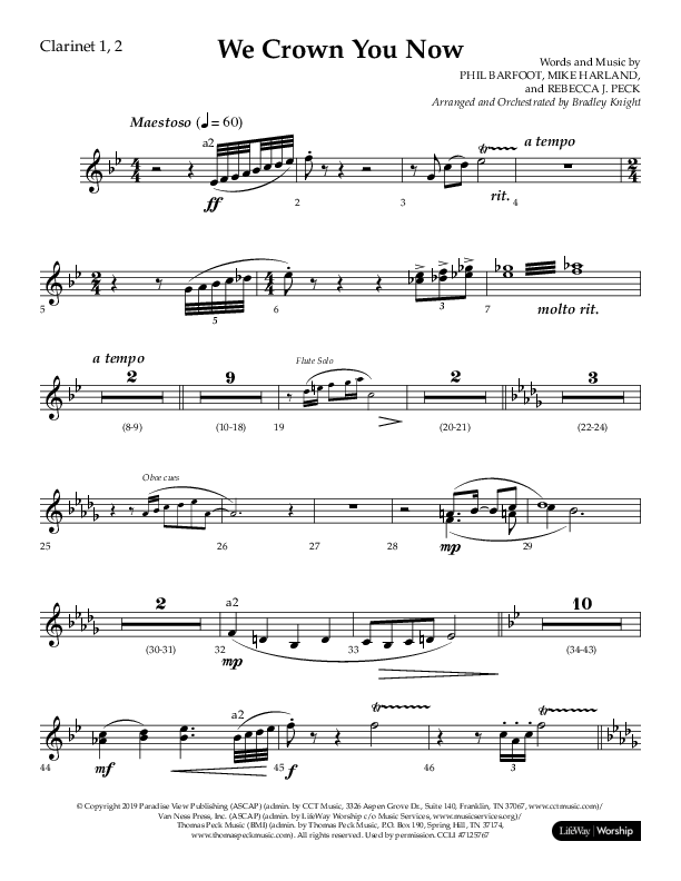 We Crown You Now (Choral Anthem SATB) Clarinet 1/2 (Lifeway Choral / Arr. Bradley Knight)