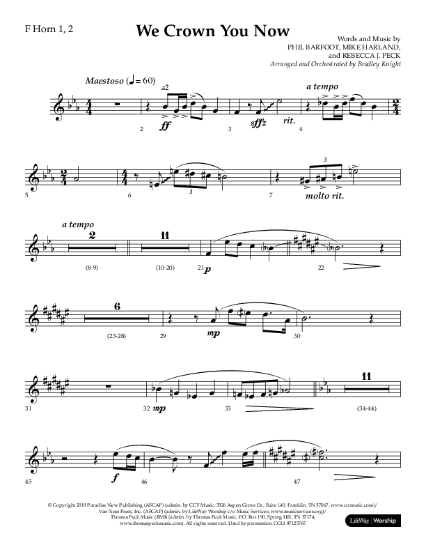 We Crown You Now (Choral Anthem SATB) French Horn 1/2 (Lifeway Choral / Arr. Bradley Knight)