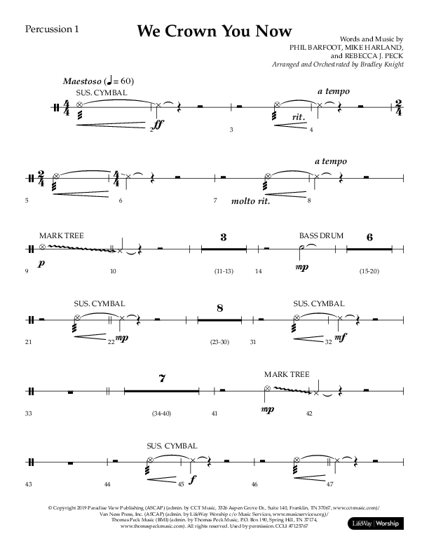 We Crown You Now (Choral Anthem SATB) Percussion 1/2 (Lifeway Choral / Arr. Bradley Knight)