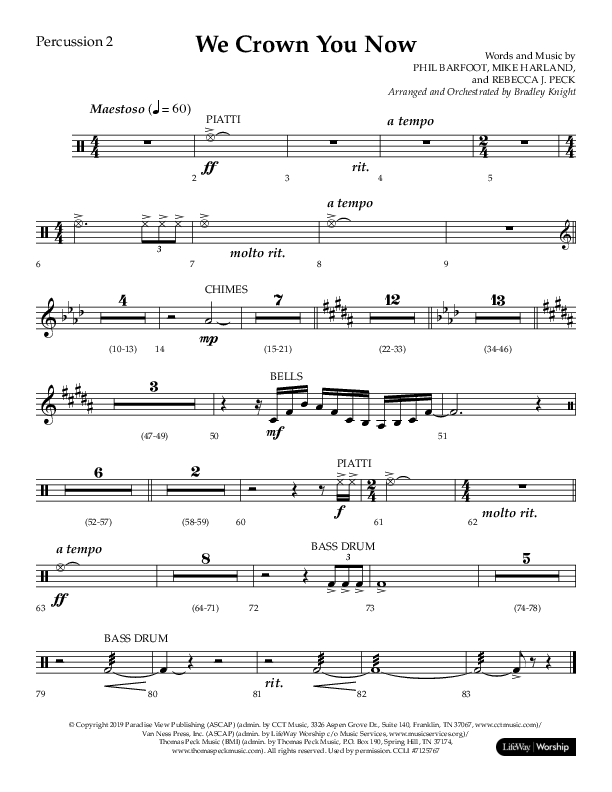 We Crown You Now (Choral Anthem SATB) Percussion 1/2 (Lifeway Choral / Arr. Bradley Knight)