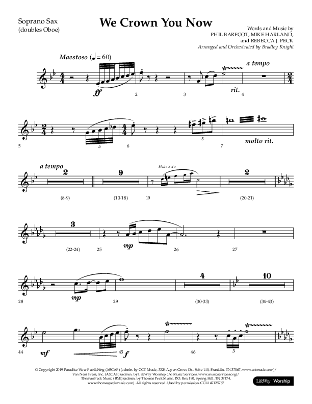 We Crown You Now (Choral Anthem SATB) Soprano Sax (Lifeway Choral / Arr. Bradley Knight)