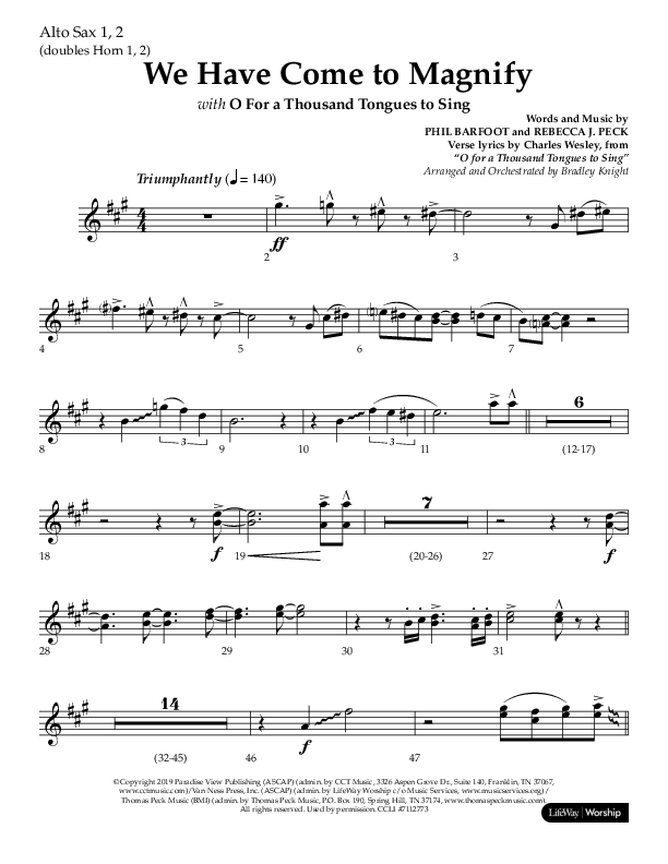 We Have Come To Magnify (Choral Anthem SATB) Alto Sax 1/2 (Lifeway Choral / Arr. Bradley Knight)