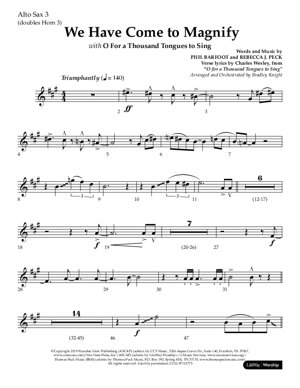 We Have Come To Magnify (Choral Anthem SATB) Alto Sax (Lifeway Choral / Arr. Bradley Knight)