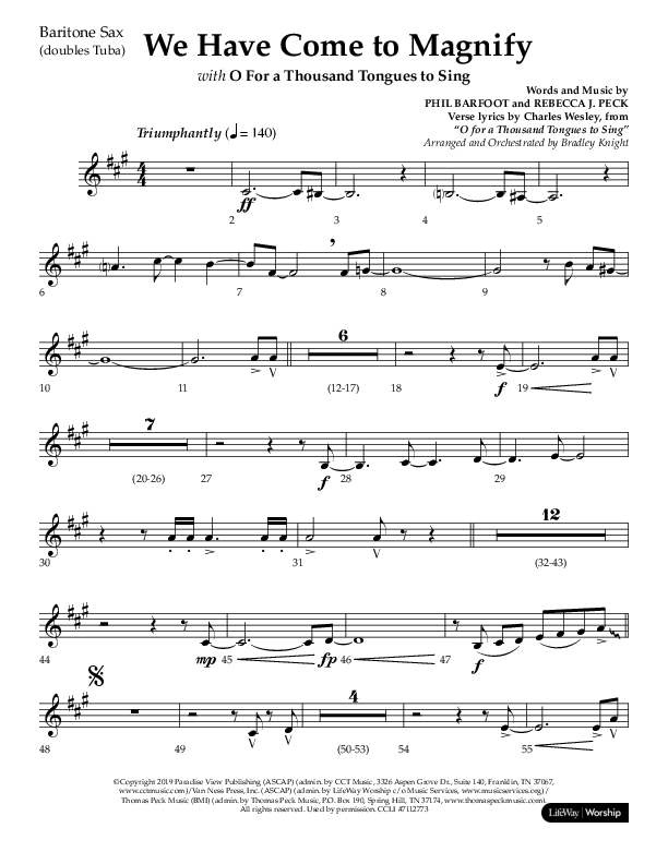 We Have Come To Magnify (Choral Anthem SATB) Bari Sax (Lifeway Choral / Arr. Bradley Knight)
