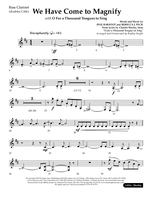 We Have Come To Magnify (Choral Anthem SATB) Bass Clarinet (Lifeway Choral / Arr. Bradley Knight)