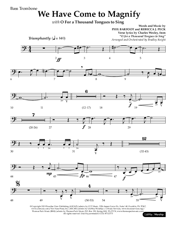 We Have Come To Magnify (Choral Anthem SATB) Bass Trombone (Lifeway Choral / Arr. Bradley Knight)