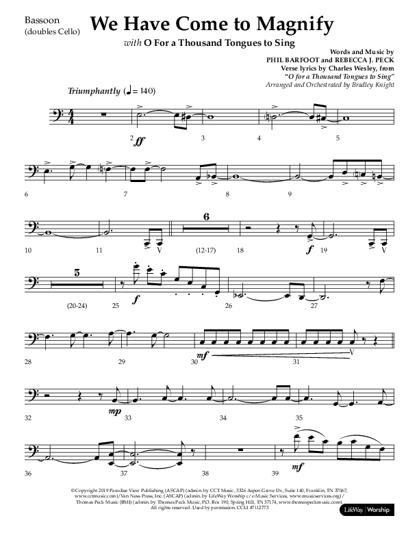 We Have Come To Magnify (Choral Anthem SATB) Bassoon (Lifeway Choral / Arr. Bradley Knight)